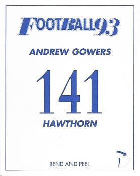 1993 Select AFL Stickers #141 Andrew Gowers Back